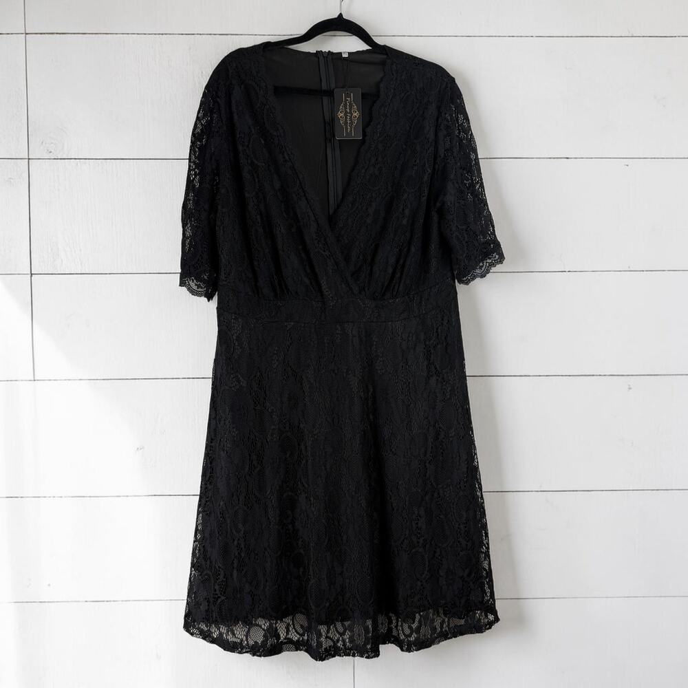 Pinup Fashion Black Lace Fit & Flare Midi Dress Plus Size 3X NWT
